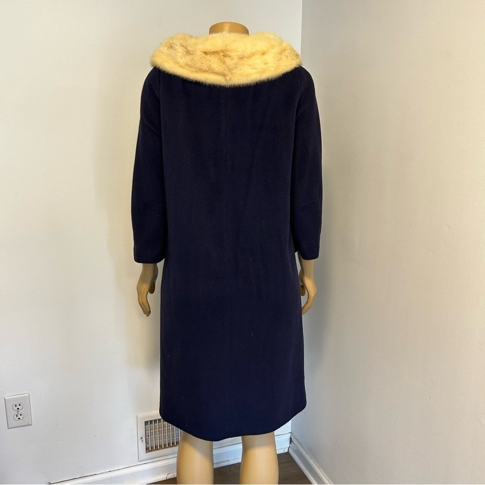 Vintage Hombergers Atlantic City‎ Navy Blue 100% Cashmere Mink Fur Collar Coat - Picture 6 of 9